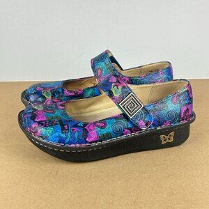Alegria Paloma Patterned Mary Jane Clogs Womens 6/6.5 EU 36 Blue Purple Leather